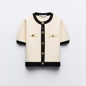 Zara Black and Ecru Cardigan Top